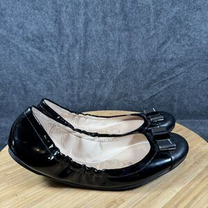 Coach Demi Black‎ Patent Leather Slip On Ballet Flats Metal Bow Womens 6.5B